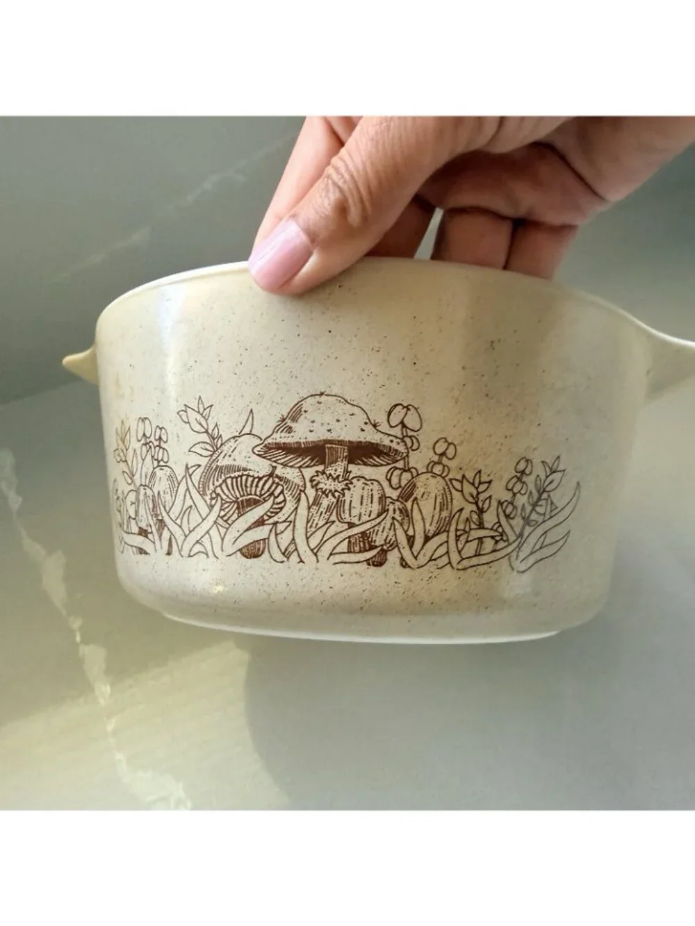 Vintage Pyrex Forest Fancies Mushroom Casserole Dish With Lid 474-B Beige Brown